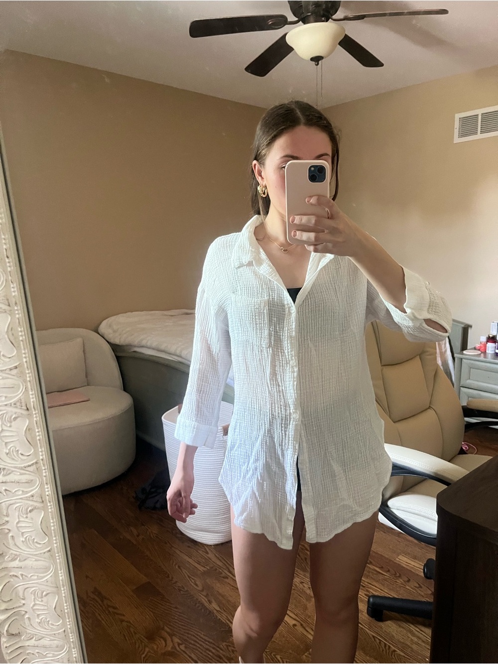Kona Sol White Lightweight Button-Front Swim Coverup
